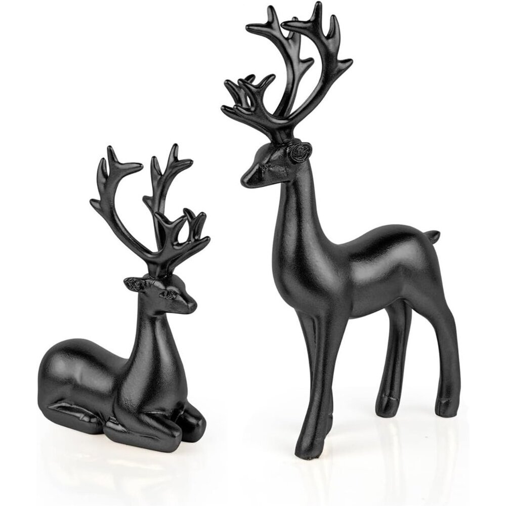 2 Pack Resin Christmas Reindeer Figurines Deer Statues Elk Sculpture Deer Orname